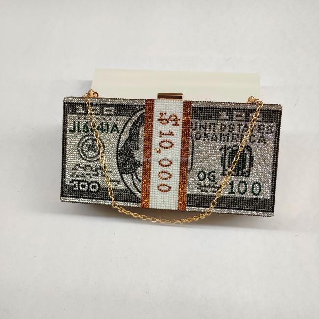 Factory Wholesale US Dollar Clutch Purses Women Crystal Evening Bags Designer Rhinestones Handbags