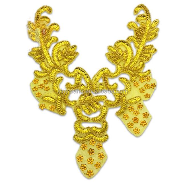 Factory Wholesale Beaded Sequin Flower Applique Patch, Fashion Appliques & Trims, Pearls Bridal Applique ing