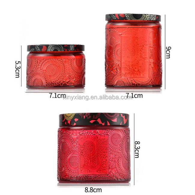 Factory custom home fragrance candle, hot sales 4 oz glass candle jar with lid, Embossed Glass Jar Candle
