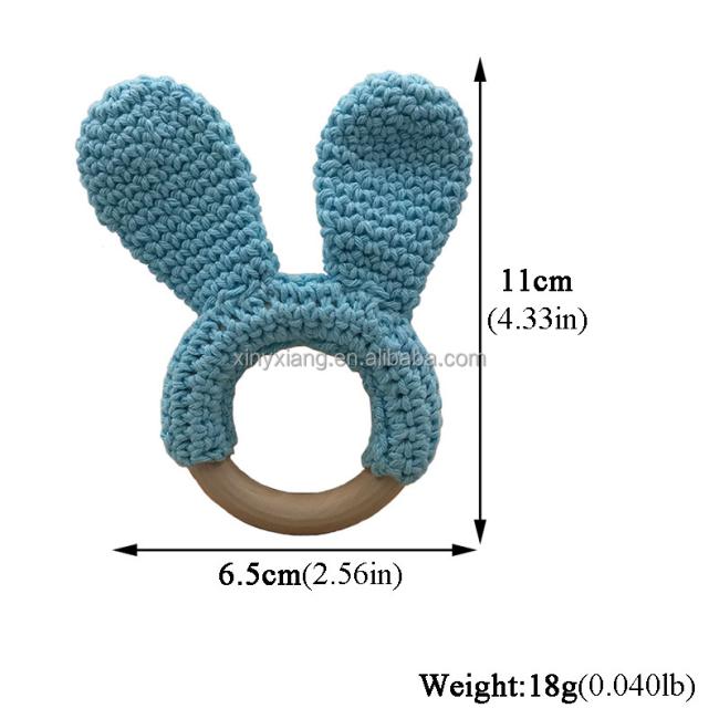 Factory custom Bunny Teethers, Crochet Teething Rings, Natural Baby Teether Wooden Ring Crocheted Bunny Ears