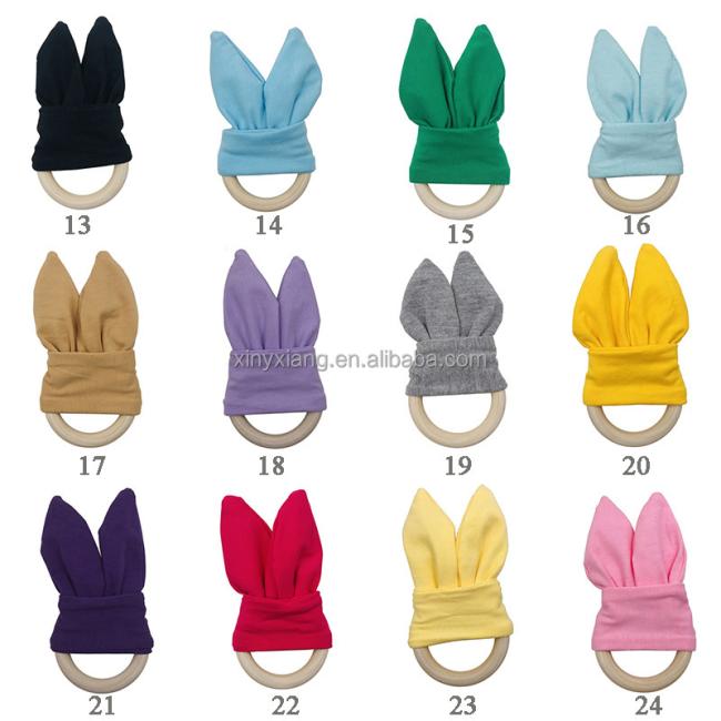 Factory custom Baby Infant Wooden Teether Adorable Bunny Teething Ring Rabbit Ear Interesting Toy Bunny Teething Ring
