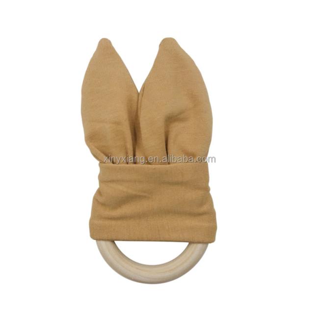 Factory custom Baby Infant Wooden Teether Adorable Bunny Teething Ring Rabbit Ear Interesting Toy Bunny Teething Ring