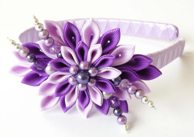 Factory custom Kanzashi headband/Fabric flower hairband/Flower head band handmade Fabric flower hair accessory