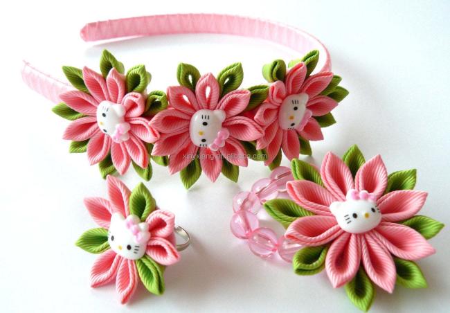 Factory custom Kanzashi headband/Fabric flower hairband/Flower head band handmade Fabric flower hair accessory