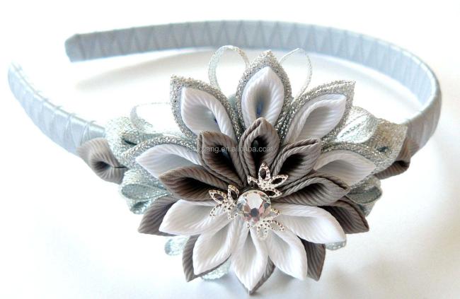 Factory custom Kanzashi headband/Fabric flower hairband/Flower head band handmade Fabric flower hair accessory