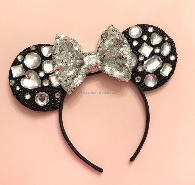 Factory custom Mickey Ears Headbands Sequin Hair Band Accessories for Women Girls Cosplay Party, Sequin Mouse Ears Headband