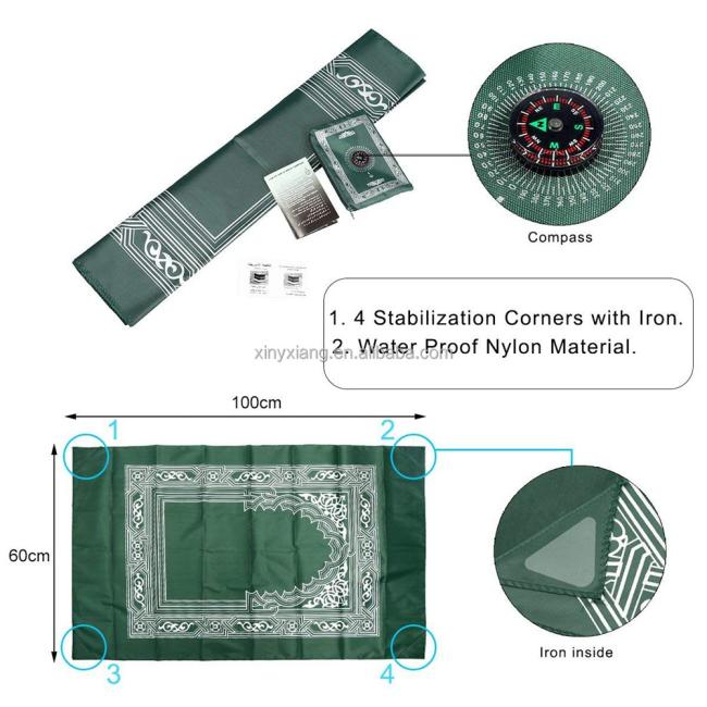 Factory Wholesale Pocket Prayer Mat with Compass, Muslim Prayer Rug, Turkish Pocket Praying Rug Thick 60x100cm