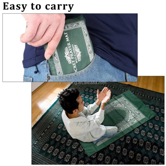 Factory Wholesale Pocket Prayer Mat with Compass, Muslim Prayer Rug, Turkish Pocket Praying Rug Thick 60x100cm
