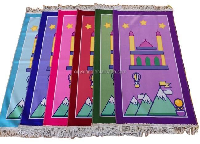 Factory Wholesale Prayer Rug For Children (Small), Kids Prayer Mats-Cartoon Style, Jacquard Kids Prayer Rug Mat for Children
