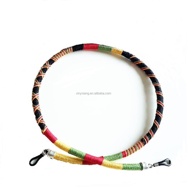 Factory Wholesale Hippie Jewelry Glasses Chain Rasta Colors Eyeglass Lanyard, Thread wrapped colors ID card lanyards holder