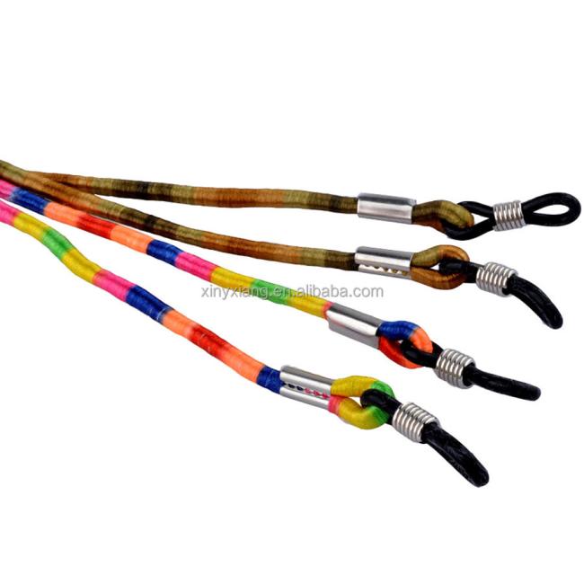 Factory Wholesale Hippie Jewelry Glasses Chain Rasta Colors Eyeglass Lanyard, Thread wrapped colors ID card lanyards holder