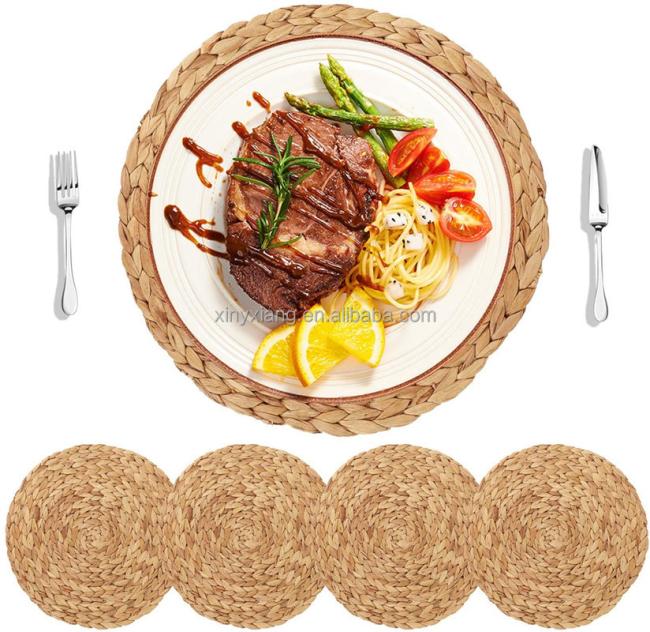 Factory wholesale&custom Woven Placemats Round Table Mats Placemats Water Hyacinth Weave Placemat Heat Insulation Resistant Mats