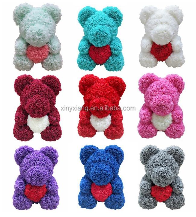 Factory Wholesale 30cm Artificial Teddy Bear Rose Flowers PE Foam Valentines Wedding Gift Box Accessory