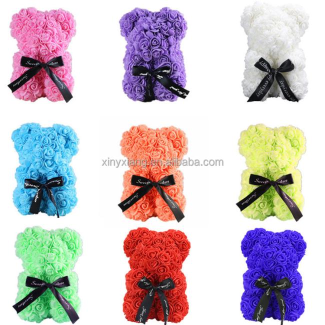 Factory Wholesale 30cm Artificial Teddy Bear Rose Flowers PE Foam Valentines Wedding Gift Box Accessory