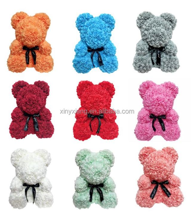 Factory Wholesale 30cm Artificial Teddy Bear Rose Flowers PE Foam Valentines Wedding Gift Box Accessory