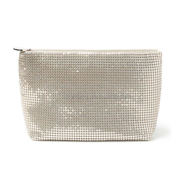 Factory custom Metal Aluminum Mesh Clutch Cosmetic Bag, Aluminum Metal Mesh Evening Bag Purse Clutch Handbag
