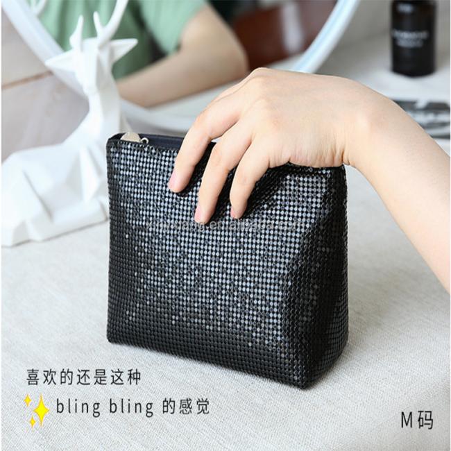 Factory custom Metal Aluminum Mesh Clutch Cosmetic Bag, Aluminum Metal Mesh Evening Bag Purse Clutch Handbag