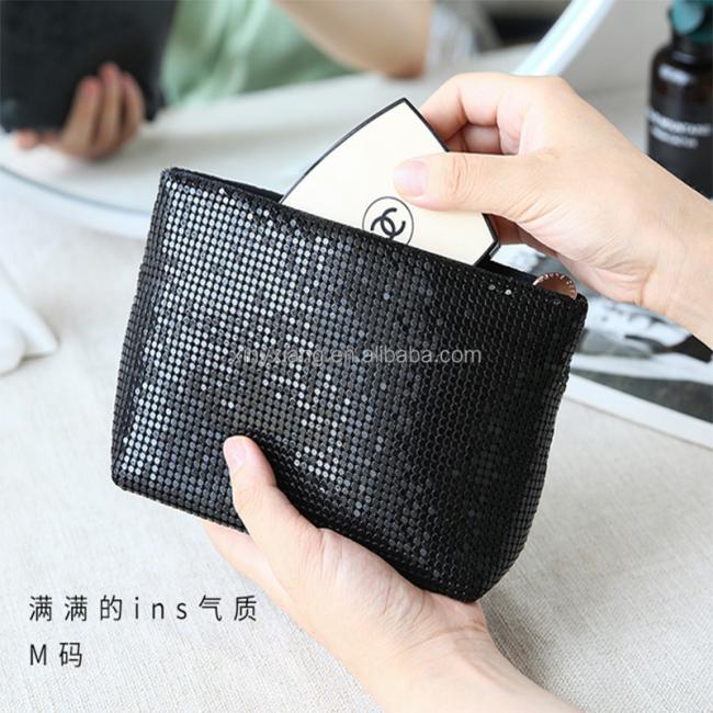 Factory custom Metal Aluminum Mesh Clutch Cosmetic Bag, Aluminum Metal Mesh Evening Bag Purse Clutch Handbag