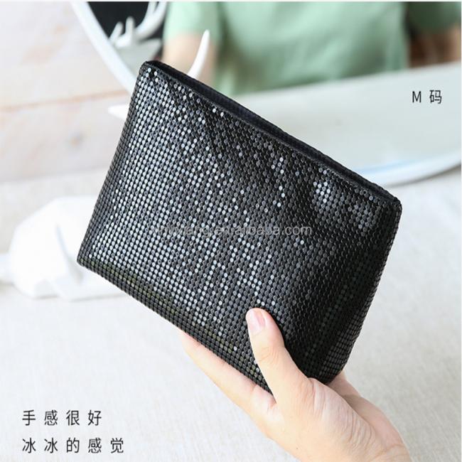 Factory custom Metal Aluminum Mesh Clutch Cosmetic Bag, Aluminum Metal Mesh Evening Bag Purse Clutch Handbag
