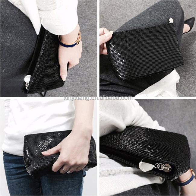 Factory custom Metal Aluminum Mesh Clutch Cosmetic Bag, Aluminum Metal Mesh Evening Bag Purse Clutch Handbag