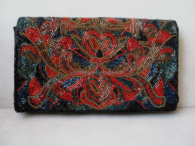 Factory Custom Beaded Clutch Bag, Vintage Multi-Color Beaded Purse Handbag Clutch, Womne Vintage Embroidery Evening Bead Clutch