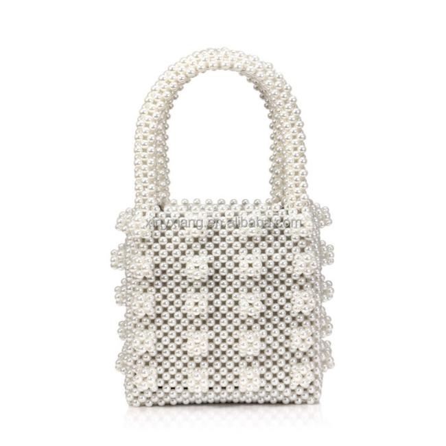 Factory Wholesale Mini Faux Pearl Beaded Tote Bag, Beaded And Pearl Embellished Handbag, Pearls Beaded Clutch Pouch Bag