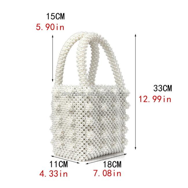 Factory Wholesale Mini Faux Pearl Beaded Tote Bag, Beaded And Pearl Embellished Handbag, Pearls Beaded Clutch Pouch Bag
