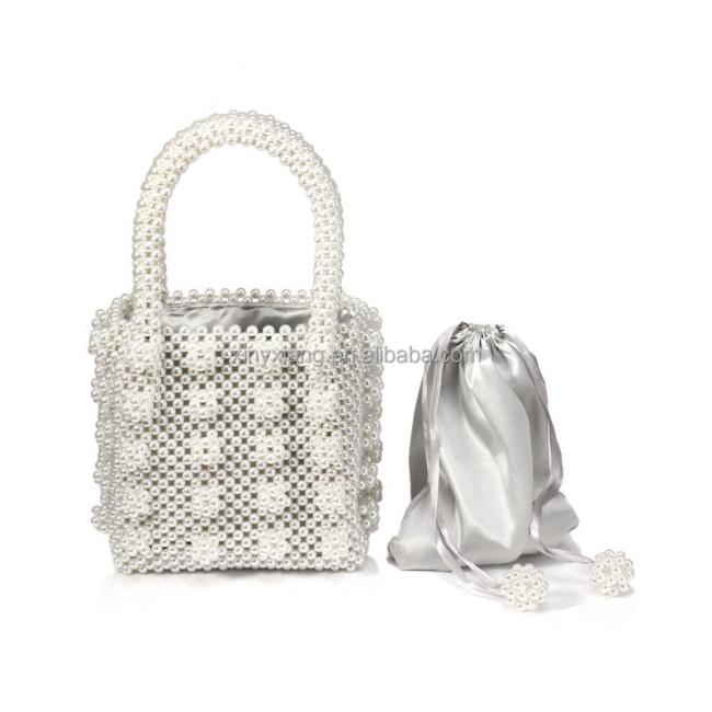 Factory Wholesale Mini Faux Pearl Beaded Tote Bag, Beaded And Pearl Embellished Handbag, Pearls Beaded Clutch Pouch Bag