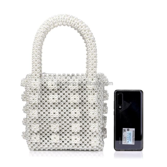 Factory Wholesale Mini Faux Pearl Beaded Tote Bag, Beaded And Pearl Embellished Handbag, Pearls Beaded Clutch Pouch Bag