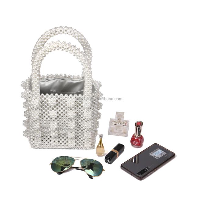 Factory Wholesale Mini Faux Pearl Beaded Tote Bag, Beaded And Pearl Embellished Handbag, Pearls Beaded Clutch Pouch Bag