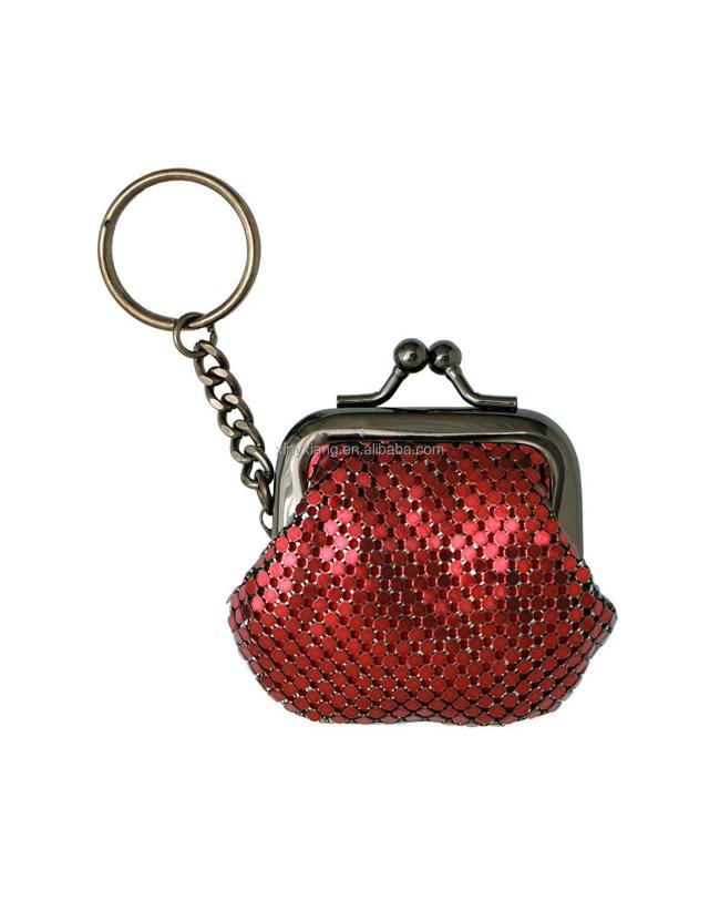 Factory Custom Metal Mesh Coin Purse Kiss Lock Clasp Buckle Coin Purse, Small Buckle Coin Purse Aluminum Metal Mesh Pouch