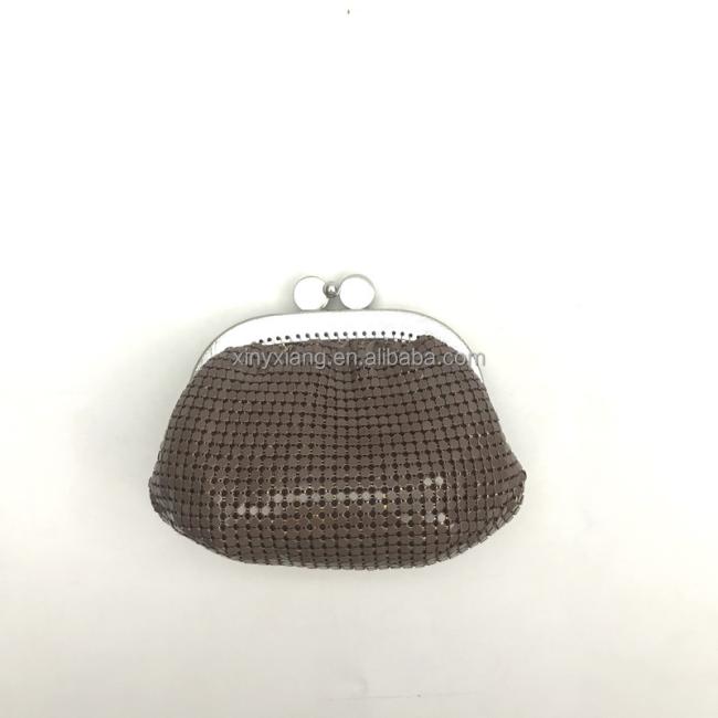 Factory Custom Metal Mesh Coin Purse Kiss Lock Clasp Buckle Coin Purse, Small Buckle Coin Purse Aluminum Metal Mesh Pouch