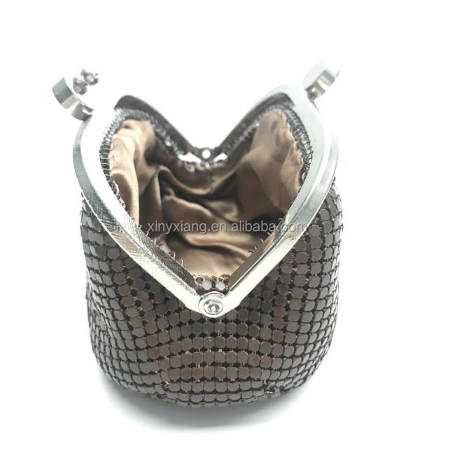Factory Custom Metal Mesh Coin Purse Kiss Lock Clasp Buckle Coin Purse, Small Buckle Coin Purse Aluminum Metal Mesh Pouch