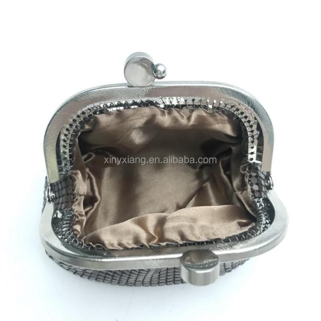 Factory Custom Metal Mesh Coin Purse Kiss Lock Clasp Buckle Coin Purse, Small Buckle Coin Purse Aluminum Metal Mesh Pouch