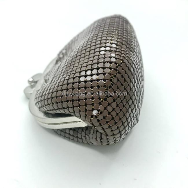 Factory Custom Vintage Metal Mesh Coin Purse Kiss Lock Clasp Buckle Coin Purse, Buckle Coin Purse Aluminum Metal Mesh Pouch
