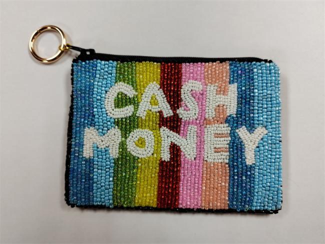 Factory custom Gold Hand Beaded Crazy Cute Cat Face Pouch, Women's Beaded Kitty Cat Coin Purse Double Sides Zip Closure