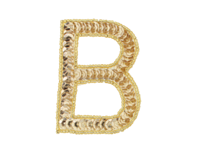 Factory Wholesale Letter Sequin & Glass Bead Applique, Sequins Letter Number Appliques, Fashion Appliques & Trims