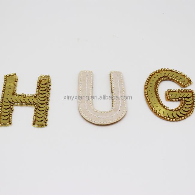 Factory Wholesale Letter Sequin & Glass Bead Applique, Sequins Letter Number Appliques, Fashion Appliques & Trims
