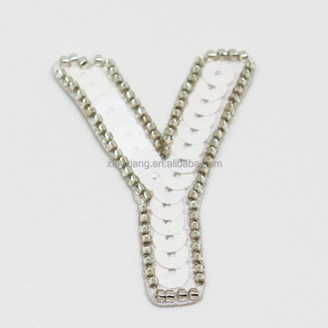 Factory Wholesale Letter Sequin & Glass Bead Applique, Sequins Letter Number Appliques, Fashion Appliques & Trims