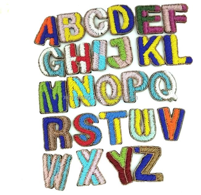 Factory Wholesale Letter Sequin & Glass Bead Applique, Sequins Letter Number Appliques, Fashion Appliques & Trims