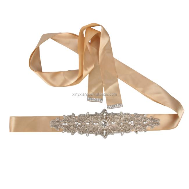 Factory Wholesale Gorgeous Crystal Waist Belt Wedding Dress Belt Bride Bridesmaid Applique Sash,Bridal Sparkly Beaded Satin Belt