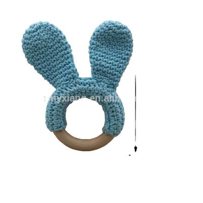 China Factory custom Bunny Teethers, Crochet Teething Rings, Natural Baby Teether Wooden Ring Crocheted Bunny Ears for sale