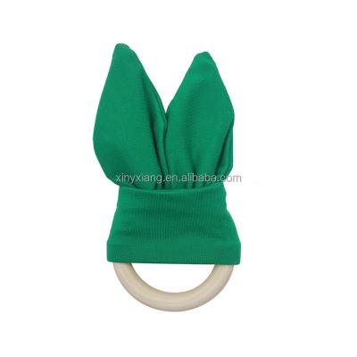 China Factory custom Baby Infant Wooden Teether Adorable Bunny Teething Ring Rabbit Ear Interesting Toy Bunny Teething Ring for sale