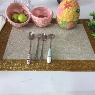 China Factory wholesale&custom Beaded Placemats For Dining Table, Wooden Bead Woven Placemat, Hand beads embroidery table runner 002 for sale