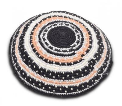 China Factory Custom Hand Made 100% Cotton Hand Knitted Kippah Hat, Crochet Yarmulke Hats, Hand Crocheted Multi-Color Mosaic Kippah for sale