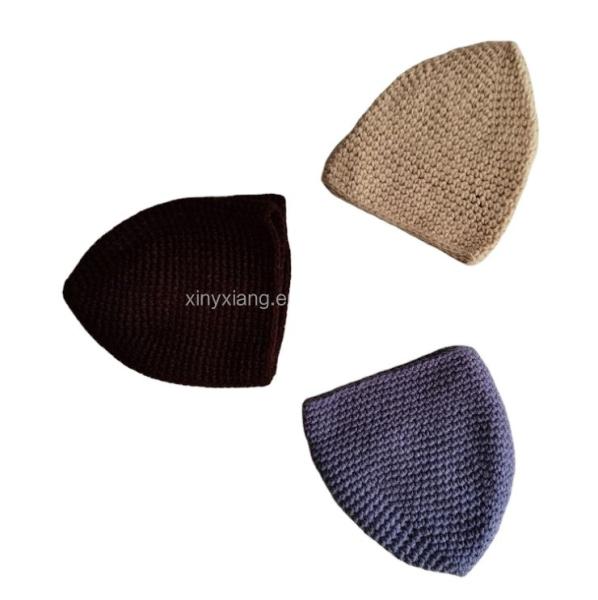 Quality Factory Custom Islamic Kufi Hat Womens Girls Knitted Hat Beanie Hats, Mens Guys Skull Cap Hand Knit Beanie Crochet Cap for sale