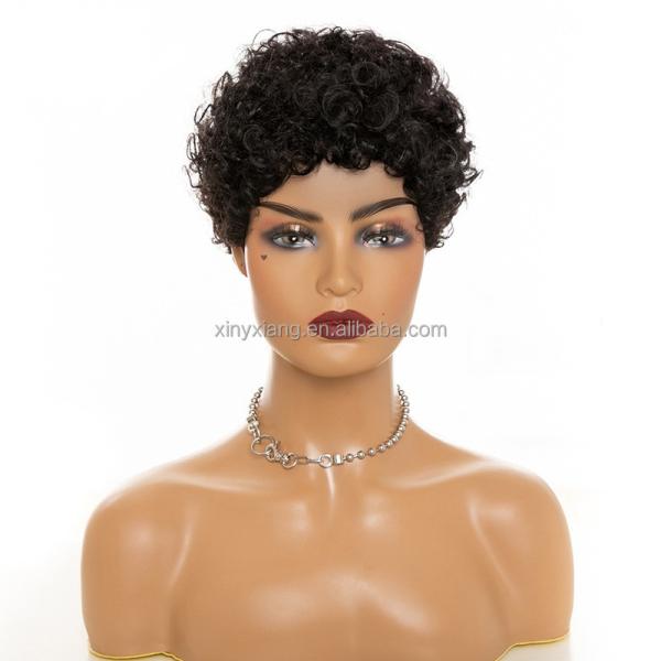 Quality Factory Wholesale Short Afro Curly Pixie Cut human hair wigs for black women, 100% pure human hair, Water Wave Bob Wigs for sale