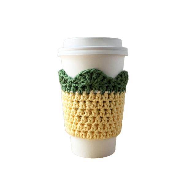 Quality Factory Custom Crochet Reusable Cup Cozy Coffee Sleeve Hand Protector Drink Grip for Paper Cups, Knitted Chunky crochet cup cozy for sale