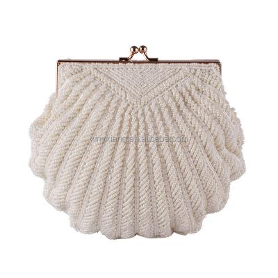 China Factory Wholesale Vintage Beaded Clam Shell Evening Bag, Beaded Seashell Clam Shell Purse Evening Bag With Gold Tone Chain Strap for sale