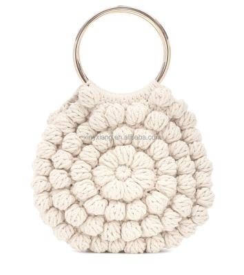 China Factory Custom hand crochet circle bag, Knitted Tote Bag Crocheted Women's Handbag, Round Handle Cotton Crochet Summer Handbag for sale